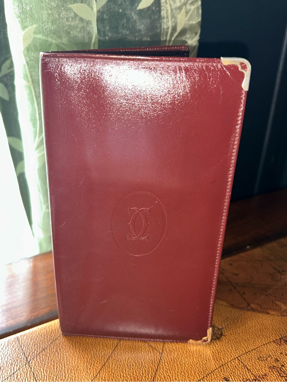 Vintage Cartier Bordeaux Burgundy Leather Long Wallet with Gold Corners -EUC- - Picture 2 of 16